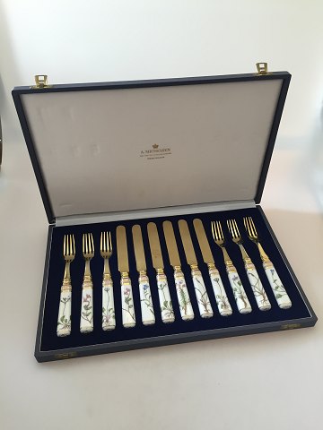 Royal Copenhagen Flora Danica Dessert Flatware set for 6 persons Anton Michelsen gilded silver
