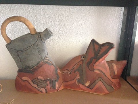 Royal Copenhagen Sten Lykke Madsen Stentøjsskulptur fra 1991 Thekande: Hval og Fugl