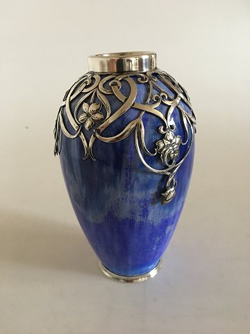 Royal Copenhagen Unika Krystal Glasur Vase af Valdemar Engelhardt med Michelsen Sølv montering No G47