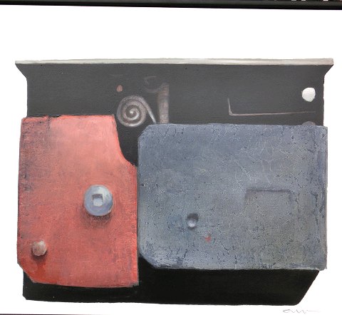 "Komposition" Oliemaleri på lærred i sort svæveramme.