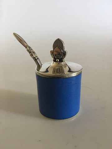 Georg Jensen / Royal Copenhagen Mustard Jar No. 8073 with Cactus Lid No. 815C and Cactus Mustard Spoon.