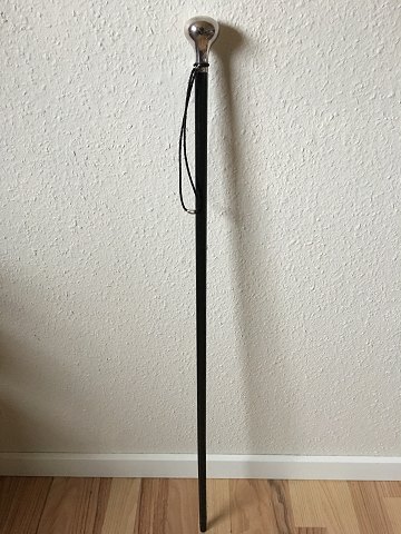 Georg Jensen Walking Stick in Black Lacquered Wood with Sterling Silver Knop and Leather Wristband.