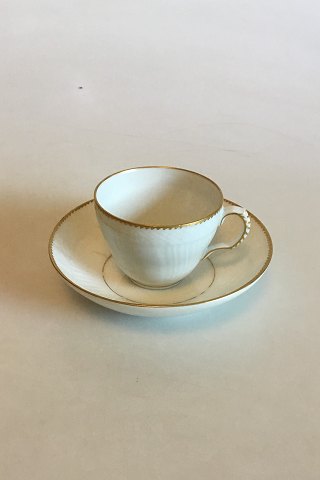 Royal Copenhagen White Curved with serrated Gold edge(Pattern 387/ Josephine) Coffee Cup and Saucer No 1549