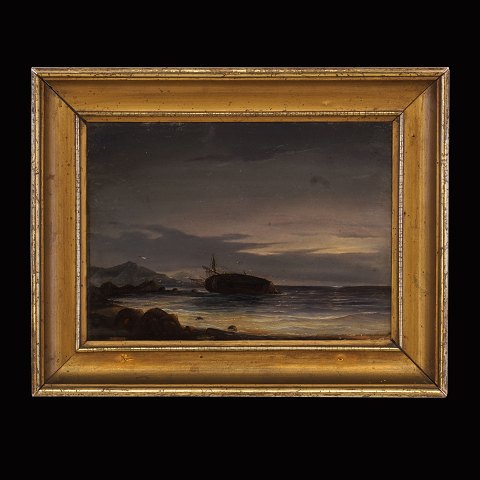 Anton Melbye, 1818-75, Öl auf Platte: 
Marinenmotiv. Lichtmasse: 21x29cm. Mit Rahmen: 
31x39cm