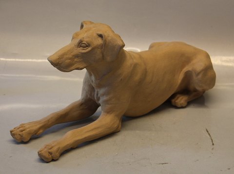 3911 Kgl. Aluminia Fajance Dobermann 16.5 x 38 cm Jeanne Grut uglasseret teracotta Aluminia kunstfajance 