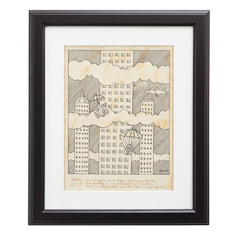 Robert Storm Petersen, 1882-1949, indian 
ink/paper. Signed and dated 29.11.44. Visible 
size: 39x29cm. With frame: 58x48cm