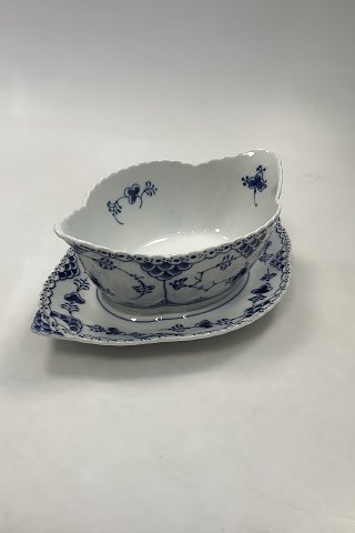 Royal Copenhagen Blue Fluted Full Lace Sauceboat with attached underplate No 1105