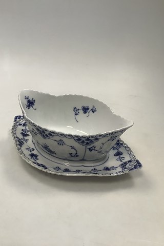 Royal Copenhagen Blue Fluted Full Lace Sauceboat with attached underplate No 1105