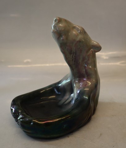 MA.S Majolica Polar bear bowl  16.5 x 14 cm  Green luster frosting  Bornholm Pottery