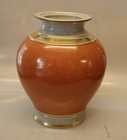 212-3342 RC Orange and grey vase with gold 29 x ca 23 x 18 cm Royal Copenhagen Craquelé, (Crackelure)