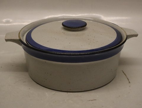 Large lidded bowl with handle 10 x 16 cm Christine Blue and Grey  Stoneware Danish Art Pottery Knabstrup