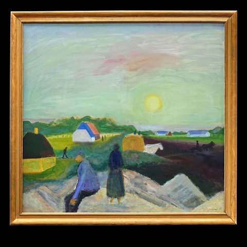 Jens Søndergaard maleri. Jens Søndergaard, 
1895-1957, olie på lærred. Signeret, betitlet og 
dateret 1948. Lysmål: 130x139cm. Med ramme: 
147x156cm