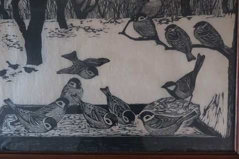 Fuglebillede (birds)
Livlige fugke, synger og finder frø, - lige til at blive glad af
49cm x 44cm
With the frame
In a good condition