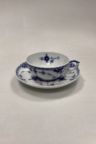 Royal Copenhagen Blue Fluted Half Lace Tea Cup with interior decoration and Saucer No. 525