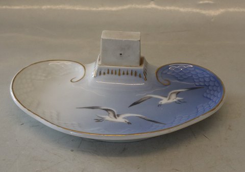 Ovalt fad med tændstikholder 18,5 cm B&G Mågestel med guldkant