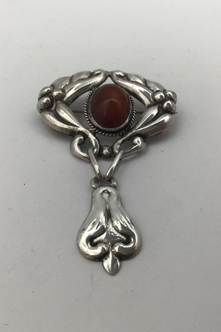 Dansk Sølv Skønvirke Art Nouveau Broche med Rav
