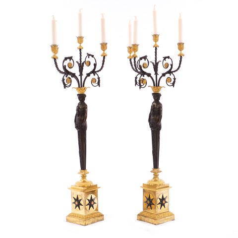 Pair of very large firegilt bronze candelabra. 
France circa 1810-20. H: 99cm