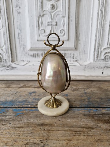 Antique mother-of-pearl box for perfume bottle - gilded mounting on marble base