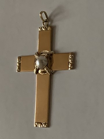 Cross pendant in 14 carats with a pearlStamped: J.H 585.
