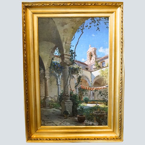 Peder Mønsted; Maleri, olie på lærred, klostergård i Taormina