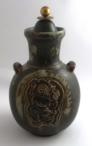 Royal Copenhagen. Stoneware. Vase. Model 2938 with bronze lid. Bode Willumsen. 
Height 25 cm. (1 quality)