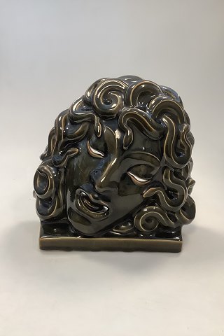 Olive Green Royal Copenhagen Green Celadon Mask, Medusa, Designed by Hans Henrik Hansen 1927, No 2950 ON LOAN TO BROHAN MUSEUM BERLIN UNTIL FEB.2026