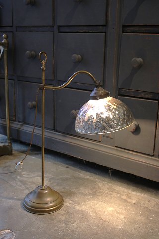 Old French Bureau table lamp in brass with original lampshade in waffled Mercury 
Glass...