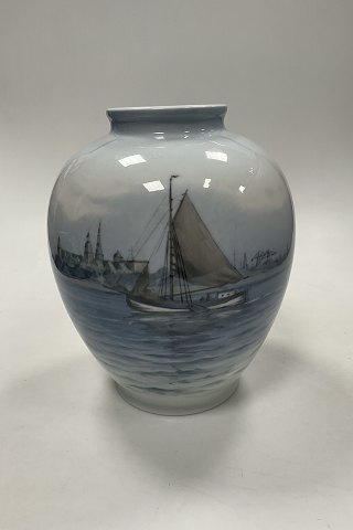 Bing og Grøndahl Art Nouveau unika vase med Kronborg og skib No. 354