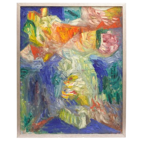 Tage Mellerup, 1911-88, oil on canvas. Composition 
with flowers. Signed and dated 1947. Visible size: 
54x43cm. With frame: 58x47cm