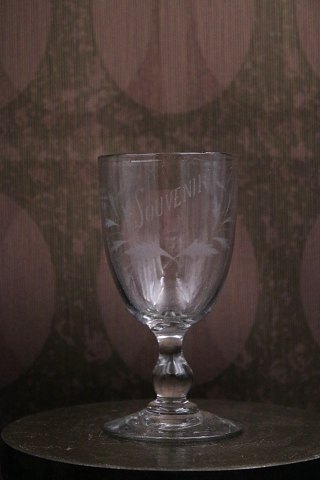 Old French souvenir wine glass with engraved inscription "Souvenir"