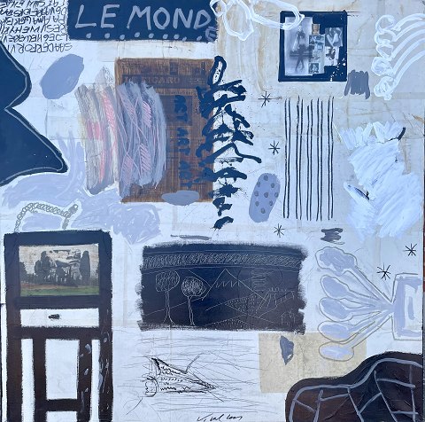 Stort flot komposition i bred blændramme, uden ramme.