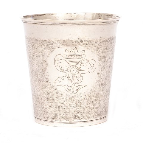 Silver cup by Anders Pedersen Schanderup, 
Skanderborg, Denmark 1743-65. Dated 1752. H: 10cm