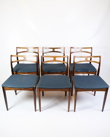 Set of 6 Dining Chairs - Model 94 - Rosewood & Blue Fabric - Johannes Andersen - 
Chr. Linneberg Furniture Factory - 1960s
Good condition
