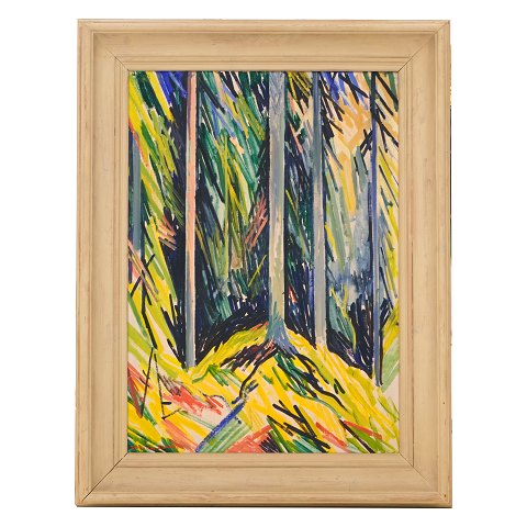 William Scharff maleri; William Scharff, 
1886-1959, olie på lærred. Motiv fra Tisvilde 
Hegn;
Signeret William Scharff.
Lysmål: 69x49cm. Med ramme: 88x68cm