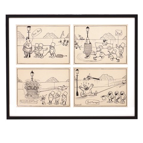 Robert Storm Petersen, 1882-1949. Four original 
drawings, ink & pencil, 1913-16. Size with frame: 
52x65cm