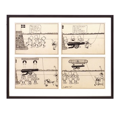 Robert Storm Petersen, 1882-1949. Four original 
drawings, ink & pencil, 1913-16. Size with frame: 
52x65cm