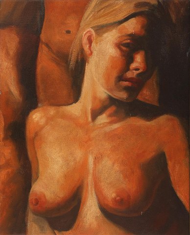"Komposition med nøgen kvinde" Flot klassisk oliemaleri. Uden ramme.