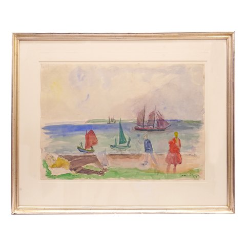 Jens Søndergaard, 1895-1957, water color. 
Landscape signed and dated 1945. Visible size: 
44x62cm. With frame: 68x84cm