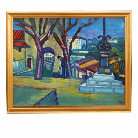 Karl Larsen, 1897-1977, oil on canvas. City, 
France. Signed. Visible size: 81x99cm. With frame: 
92x111cm