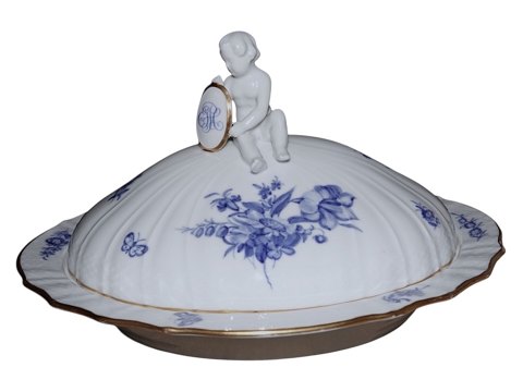 Blue Flower Curved with gold edgeLarge and rare lidded bowl with figurine on top