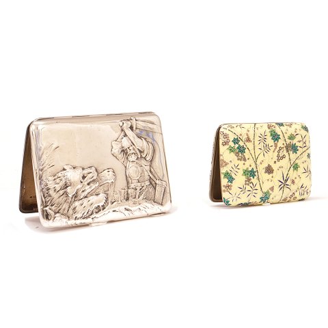 Two Russian silver boxes. Moscow 1880-1890s. Size: 
11,5x8,5 & 7x10cm