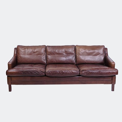 Lædersofa - Brunt læder - 3 personers - dansk design - 1970