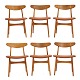Set of 6 Hans J. Wegner, Denmark, CH 30 chairs. Teak and oak
