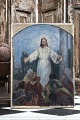 Decorative, old oil painting with a motif of Jesus...