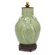 Jais Nielsen lidded stoneware vase celadon glazed. Bronze lid and base by Knud 
Andersen for Royal Copenhagen. H: 25,5cm