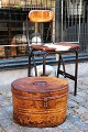 Old oval metal box with old original paint and fine patina. 
Super nice for storage...