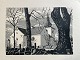 Litografi af Erik Otto 1949 - Nørup Kirke ved Vejle.