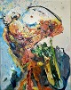 "Aux Halles" Oil painting in the Cobra genre. Oil painting on canvas, mounted in a gold frame.