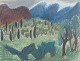 L'Art presents: Kjerstin Landgren, modernist landscape, mixed media on paper, listed Swedish artist.