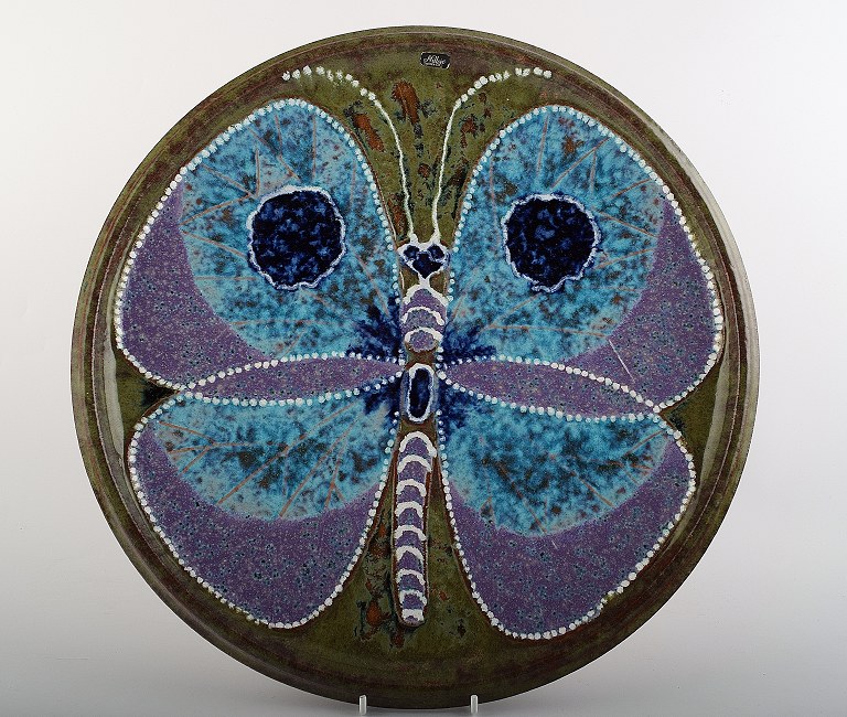 Nittsjö, Sweden, large ceramic dish decorated with a butterfly. 